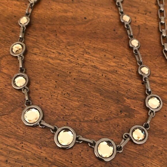 Coldwater Creek | Gunmetal Necklace with Topaz Rhinestones | 36” Adjustable - Picture 3 of 4